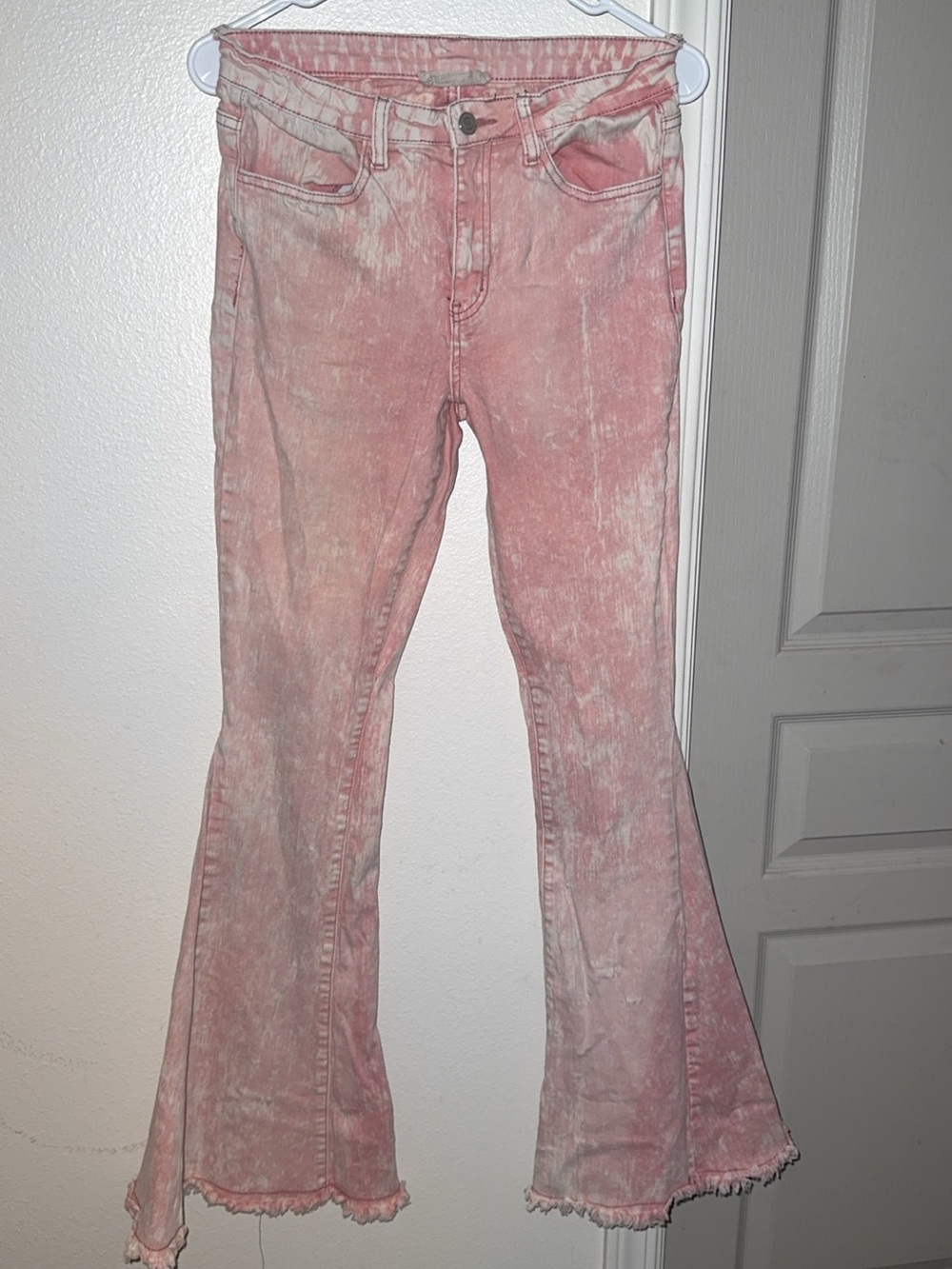 Women’s Bleach Washed Pink Flared Jeans